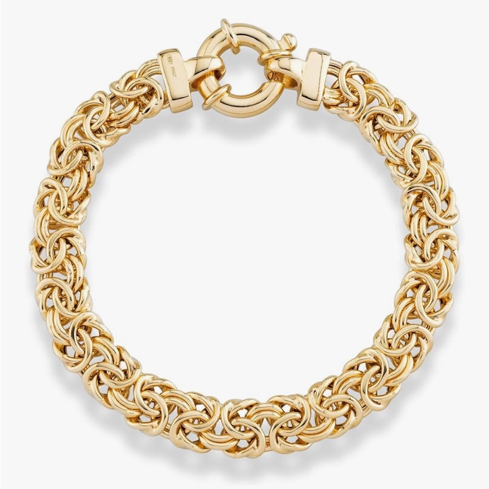 Italian 18K Gold- 925 Sterling Silver Byzantine Chain Bracelet Handmade in Italy